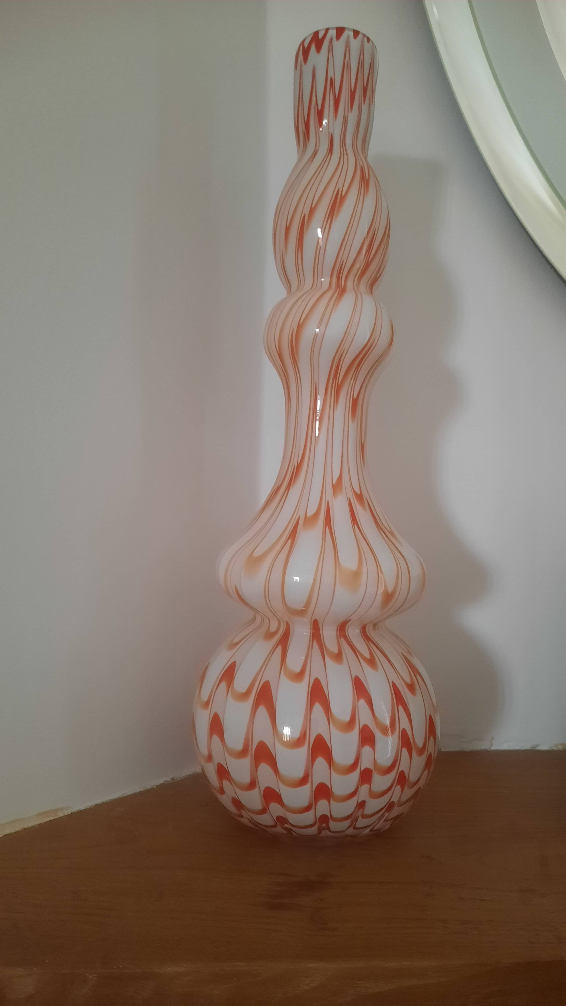 Large opaline glass vase, blown Italian, attributed to the production of Opal.