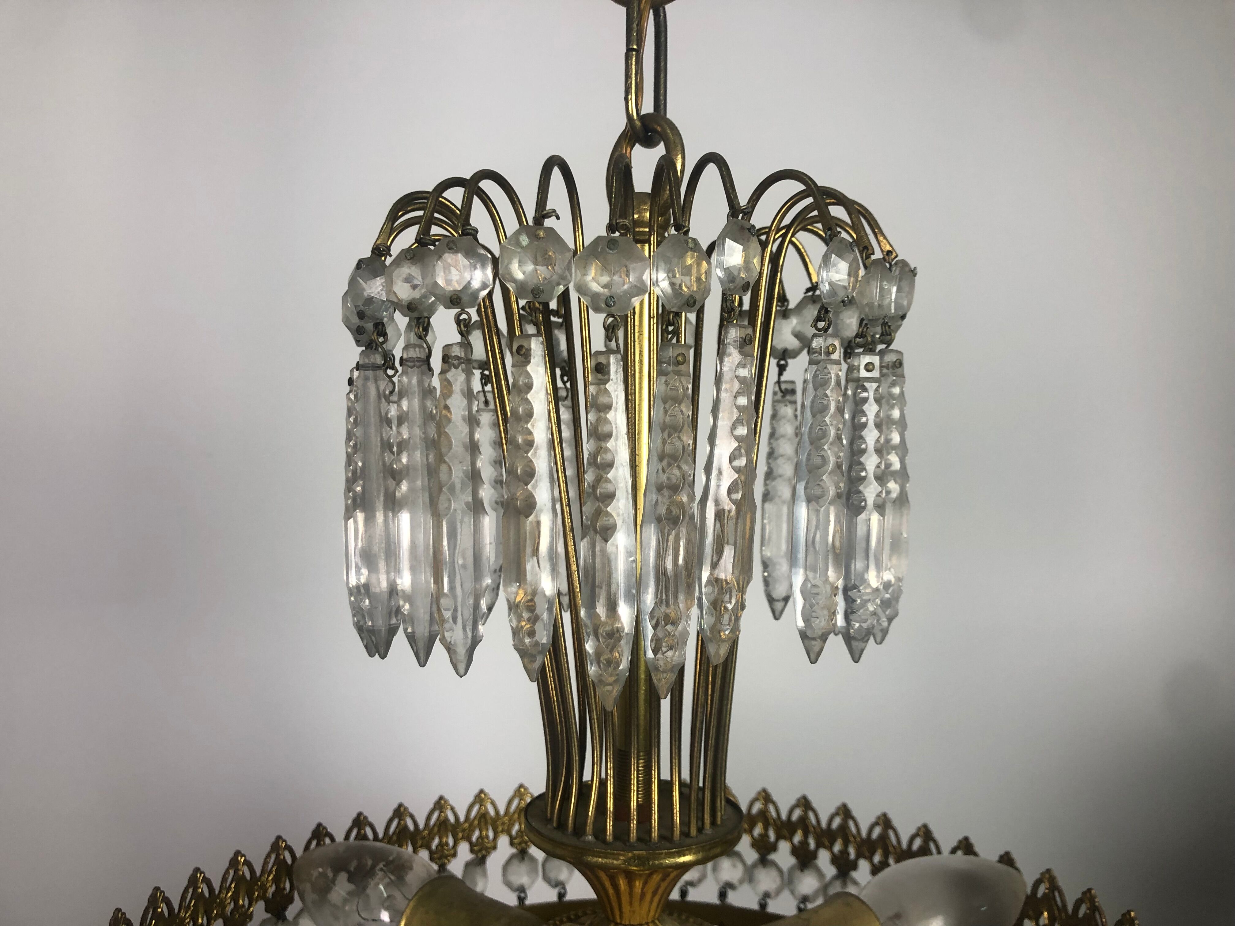 Golden brass crown chandelier and crystal taste buds 3 fires 1970