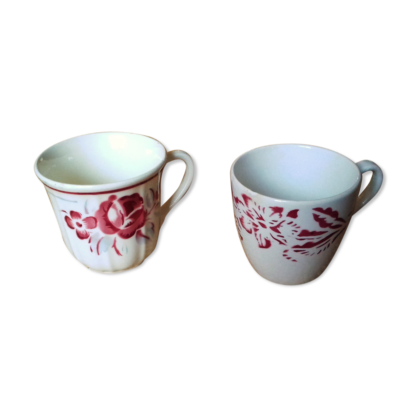 Duo coffee cups Art Deco Sarreguemines Denise & Badonviller Roses collection