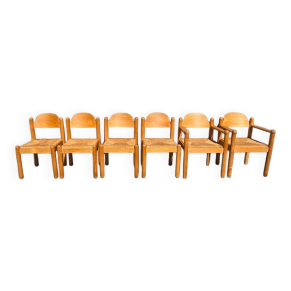 Ensemble de 6 chaises en chêne Padova avec cordon en papier par Hank Lowenstein, Italie.