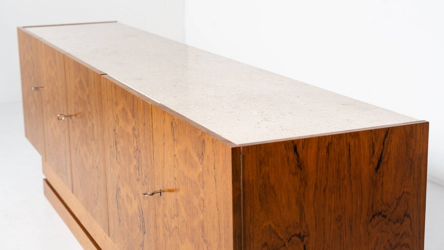 Mid-Century Modern Sideboard, Wood and Travertine, 1970s