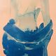 Signed monochrome blue painting of a female portrait "Weekend in Capri" Italy