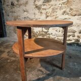 Vintage solid oak coffee table | 1930s round side table with shelf