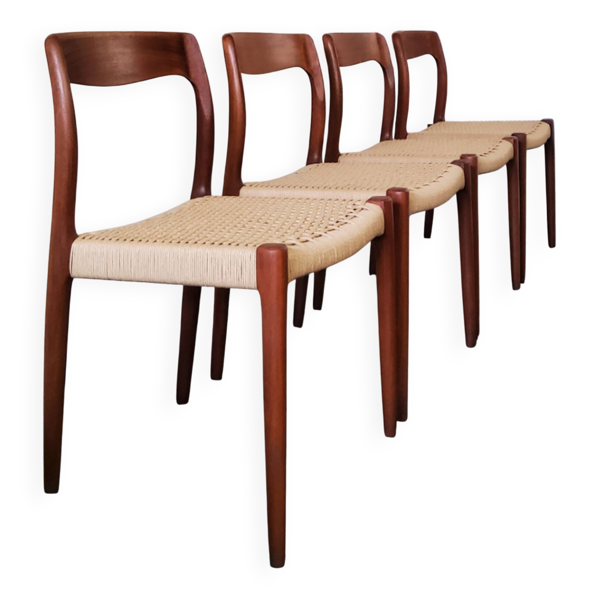 Danish dining chairs in wood and paper cord