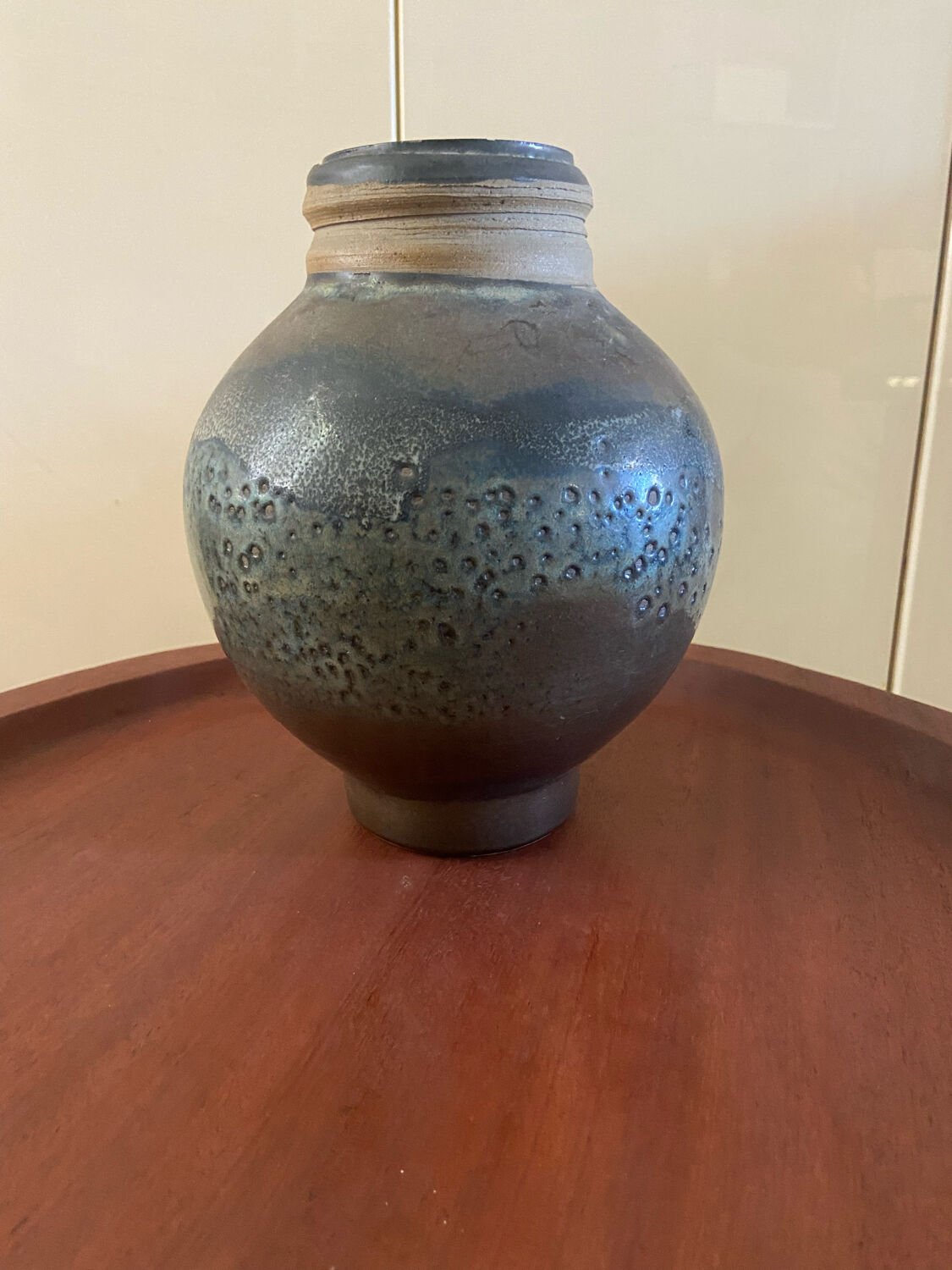 Enamelled stoneware ball vase
