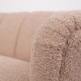 Danish curved banana sofa in a powder pink wool fabric, 1940s