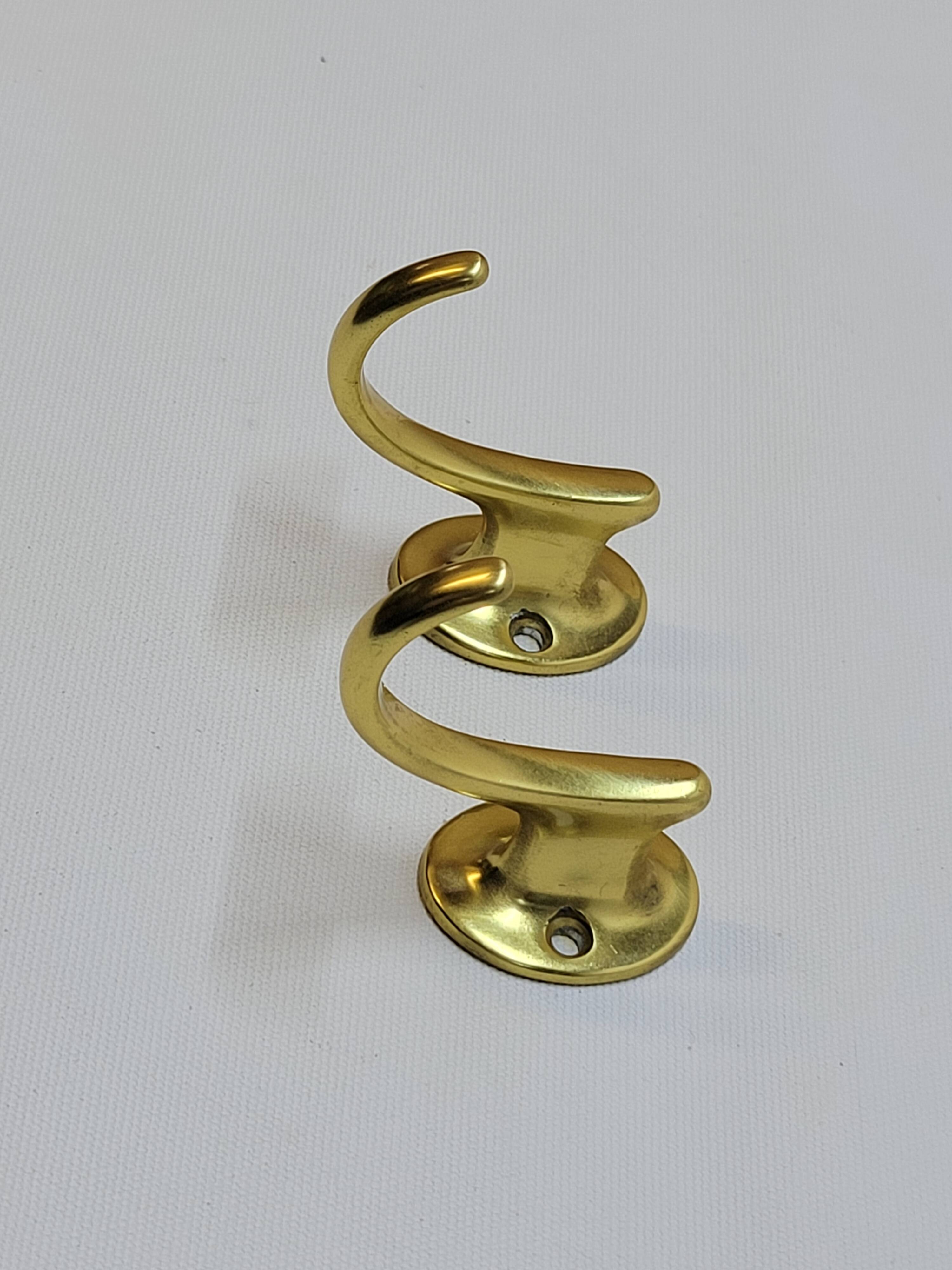 Gold-Colored Anodized Aluminum Coat Hooks, 1950s, Set of 2