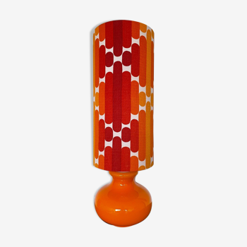 Lampe à poser camaieu opaline orange et tissu vintage