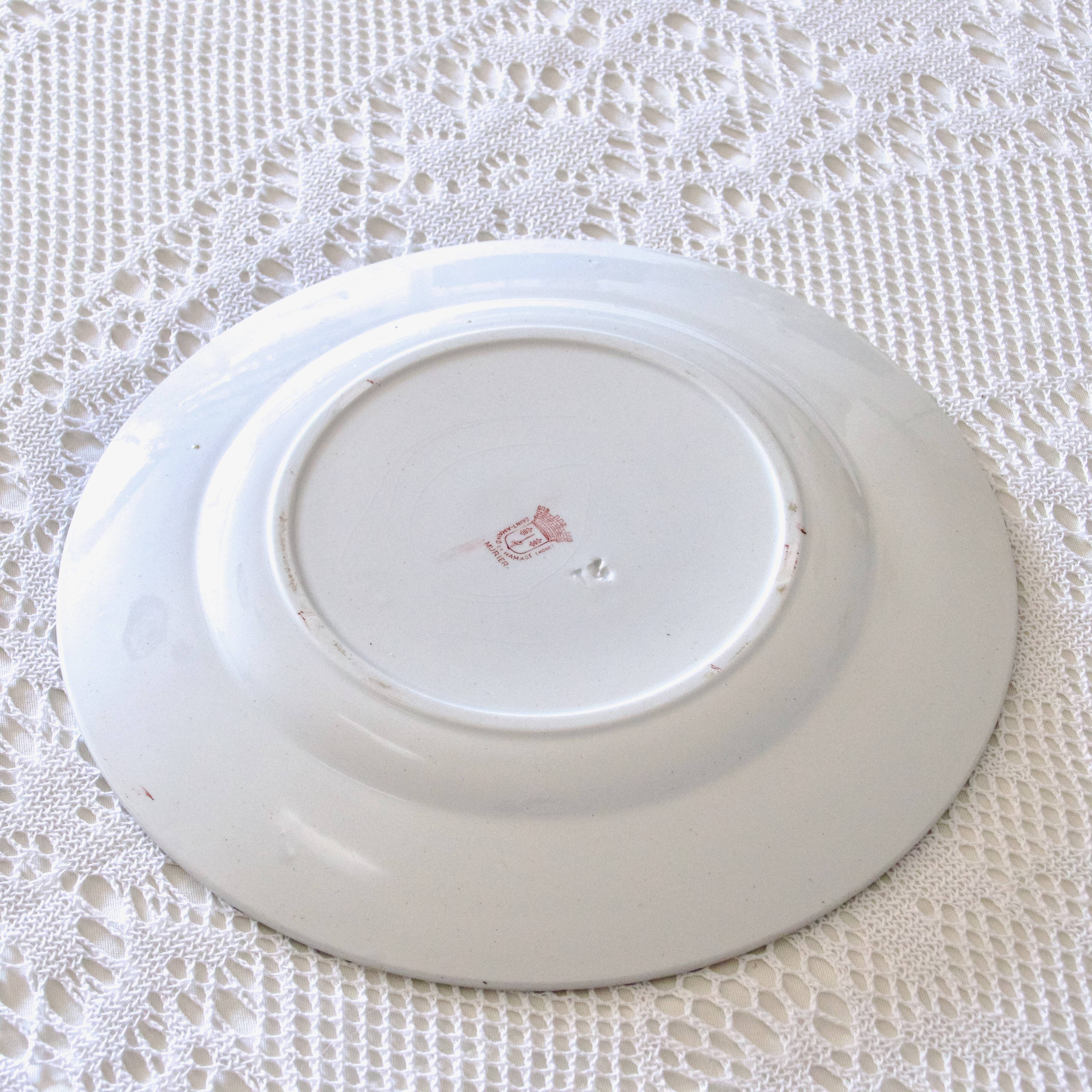 Large old round dish St Amand iron earth "mulberry"