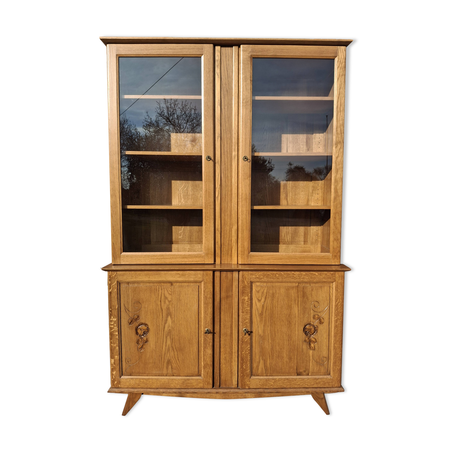 Display cabinet, solid oak, 1970s.