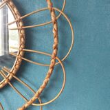 Vintage rattan sun mirror year 70 52x52cm