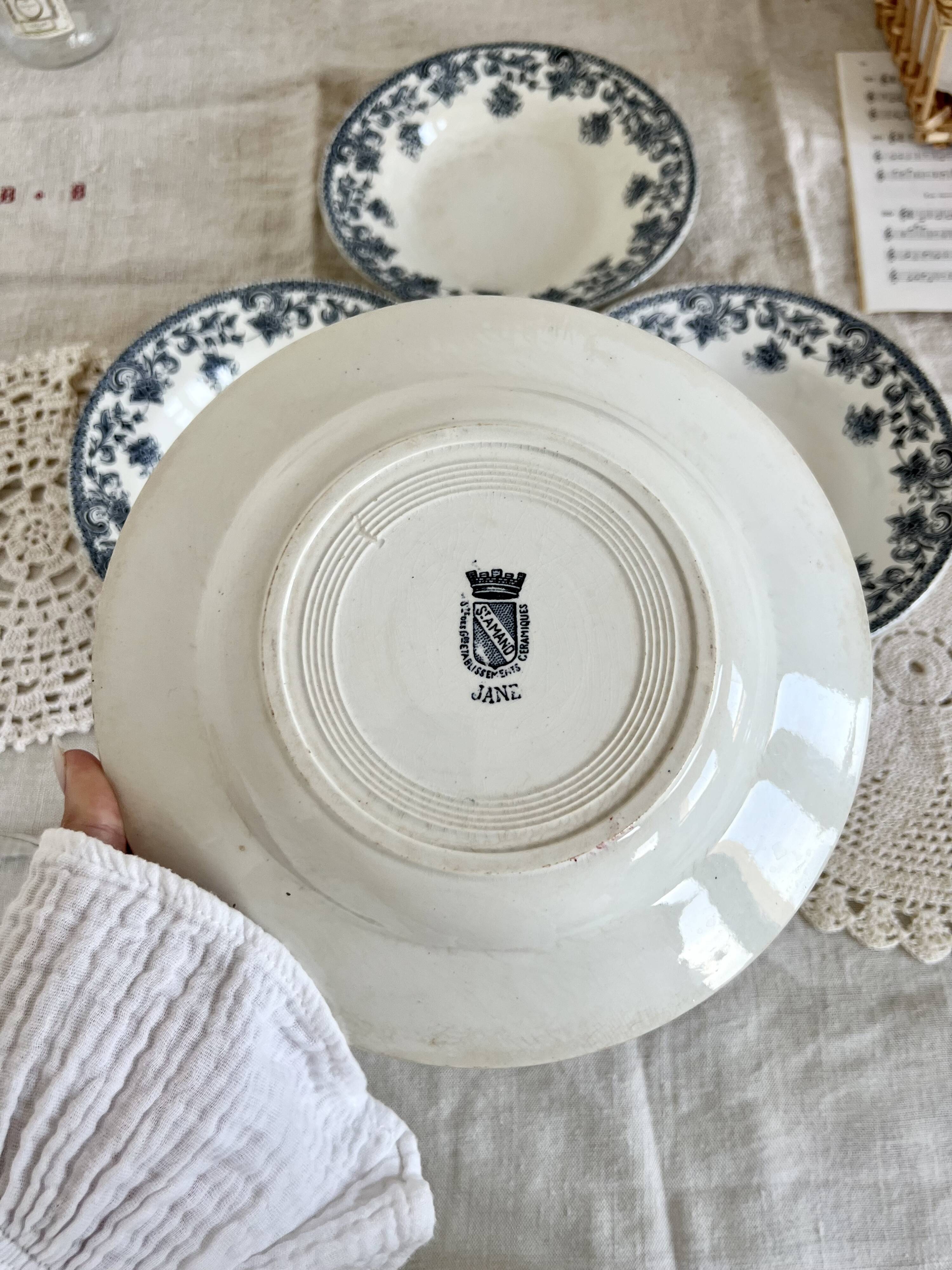 4 vintage soup plates iron earth Saint-Amand - Jane model