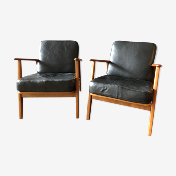 Scandinavian armchairs wood e leather