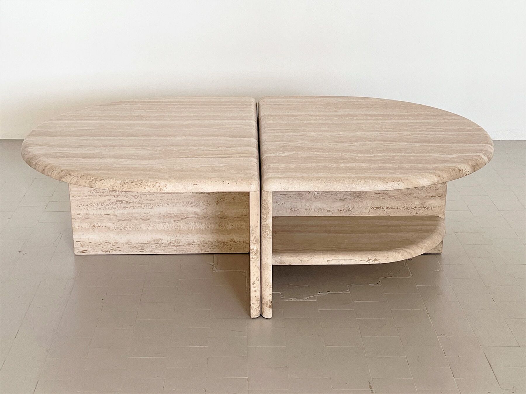 Italian midcentury travertine marble coffee table of two pieces, 1970s