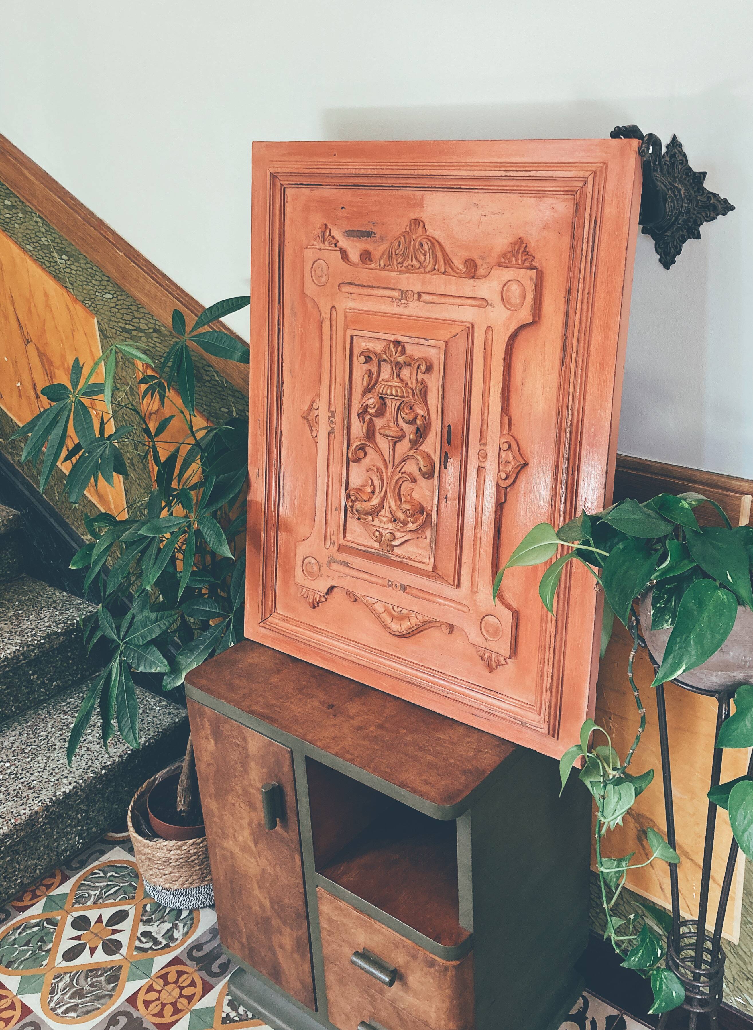 Decorative Hand-Painted Old Wooden Door Panel, Unique Piece
