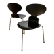 Pair of black chairs ant tripod model 3100 "the ant" by Arne Jacobsen edition Fritz Hansen