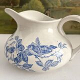 Antique chubby ironstone jug with floral and bird decoration