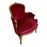 Vintage Louis XV style bergère / cabriolet armchair – Carved wood velvet