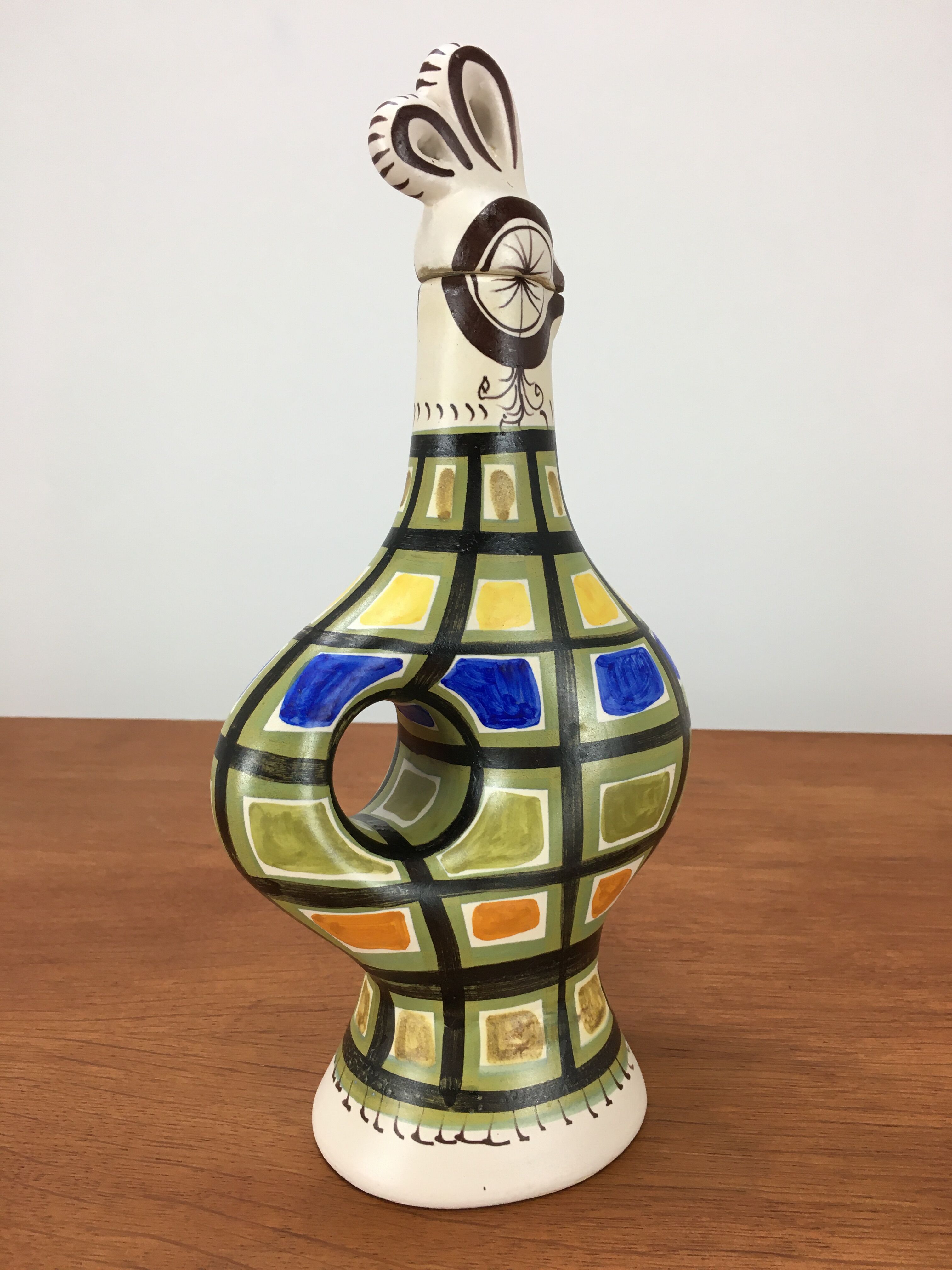 50s André L'Helguen ceramic rooster bottle for Keraluc Quimper