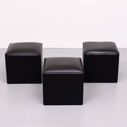 set of 3 Black Faux Leather cube Ottomans 1960s Holland