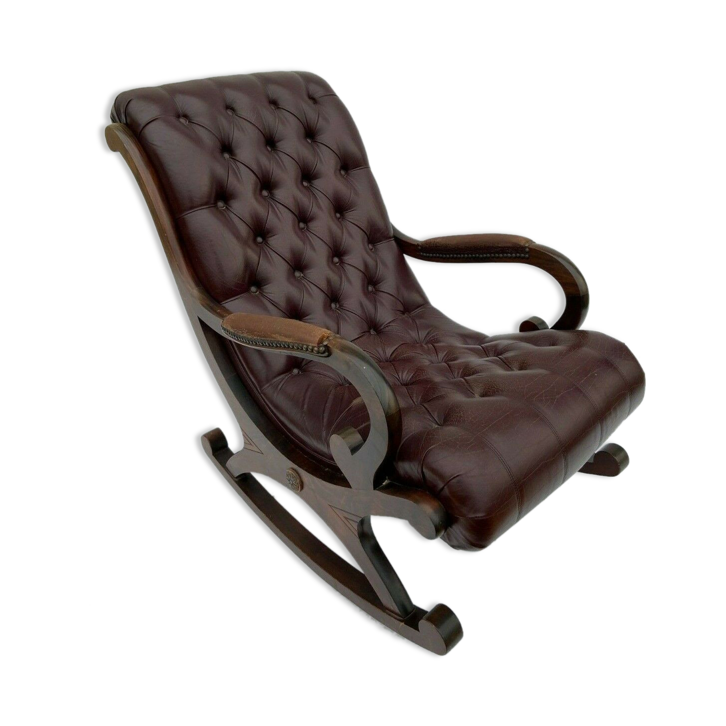 English 1960 english brown leather rocking chair