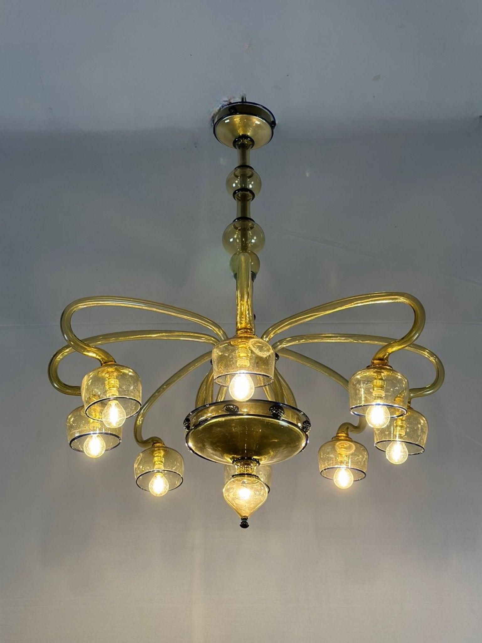 Venetian Art Nouveau chandelier in green and blue Murano glass circa 1920