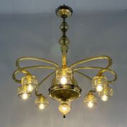 Venetian Art Nouveau chandelier in green and blue Murano glass circa 1920