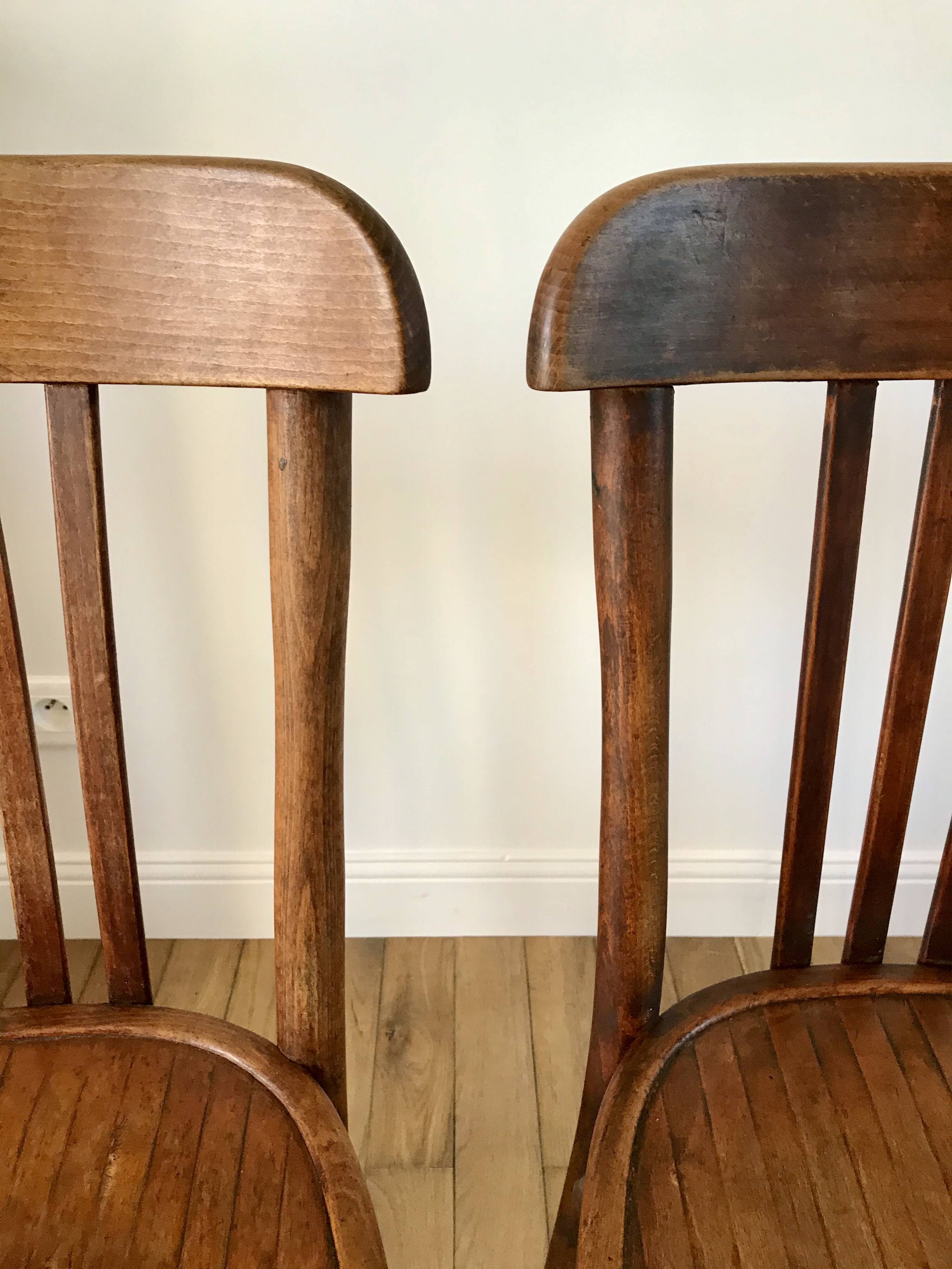 Set of 5 baumann bistro chairs in bent wood stamped xxth