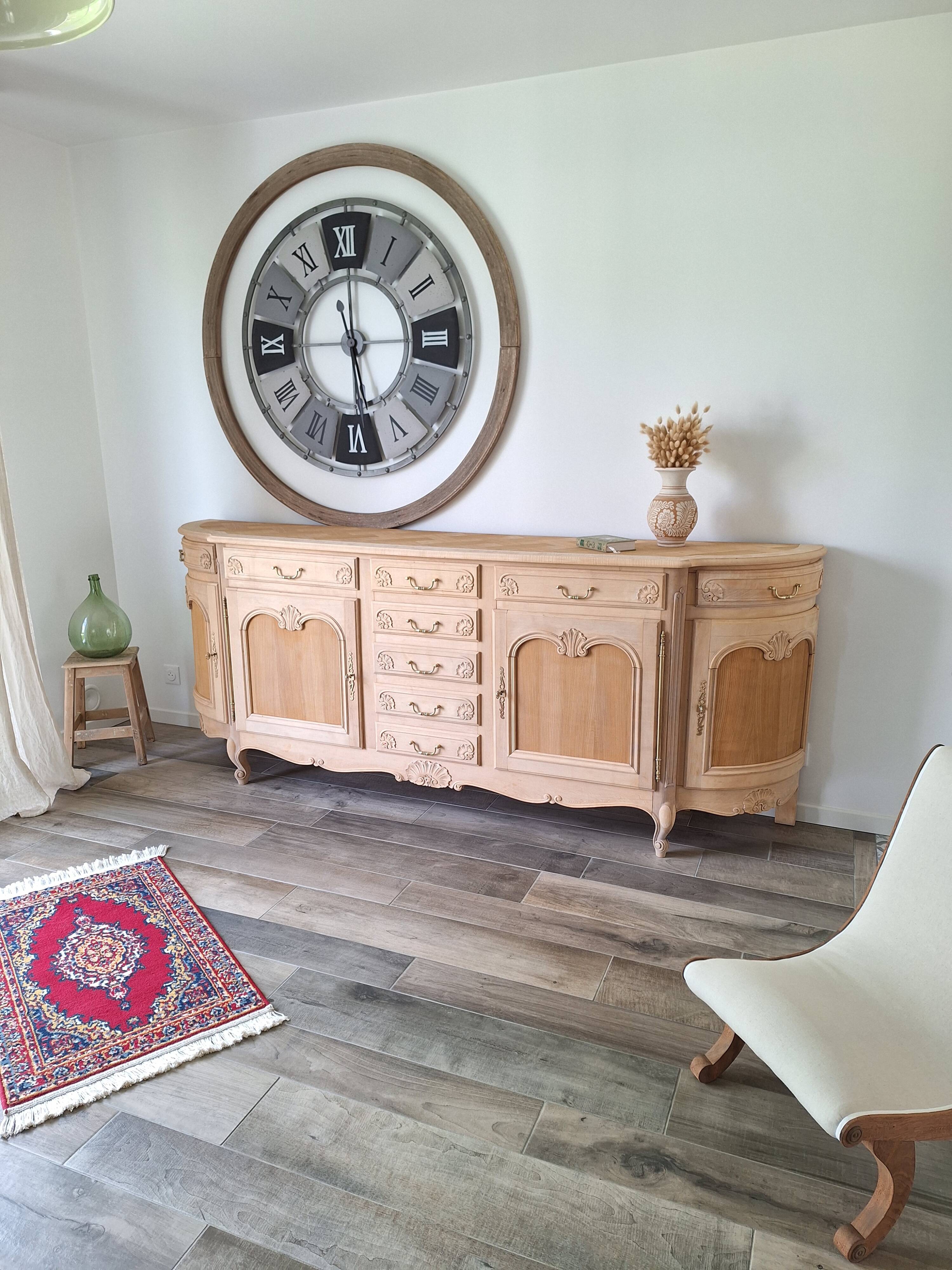 Low buffet in renovated solid cherry wood – Revisited Louis XV style – 250 cm