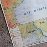 Vintage school map of France, Mediterranean, Corsica, Massif Central