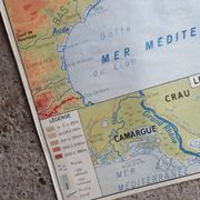 Vintage school map of France, Mediterranean, Corsica, Massif Central