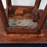 Art Nouveau wood stand planter with stone plaque