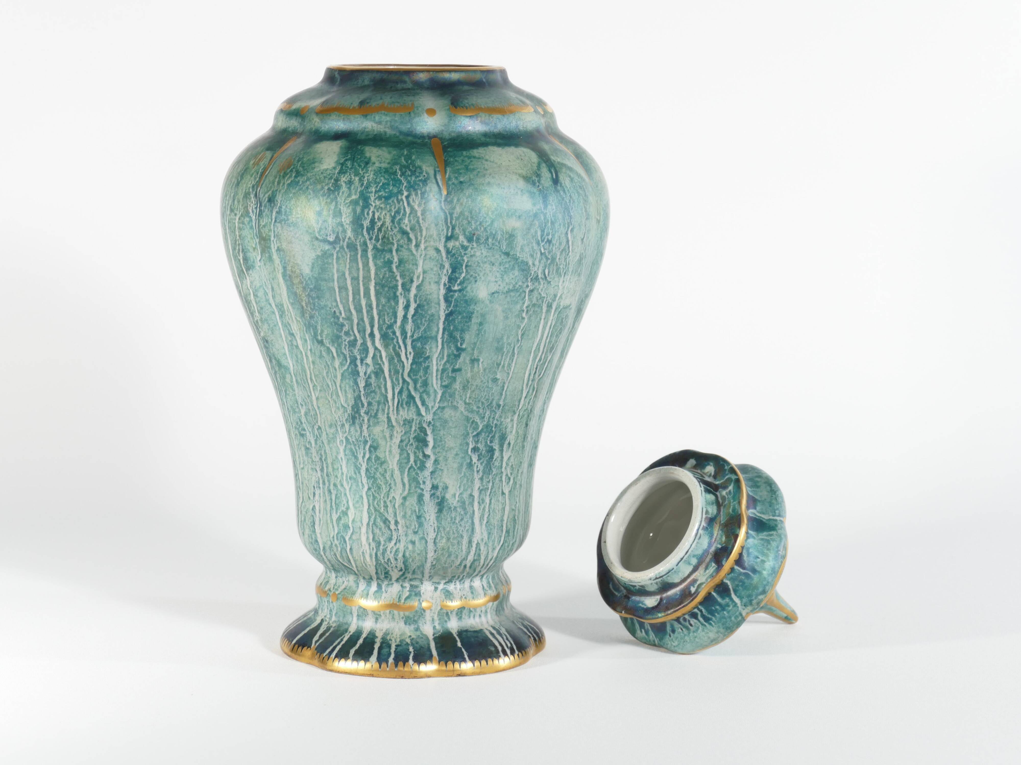 Art Deco Green Lustre Glaze Lidded Vase by Josef Ekberg Gustavsberg, 1920's