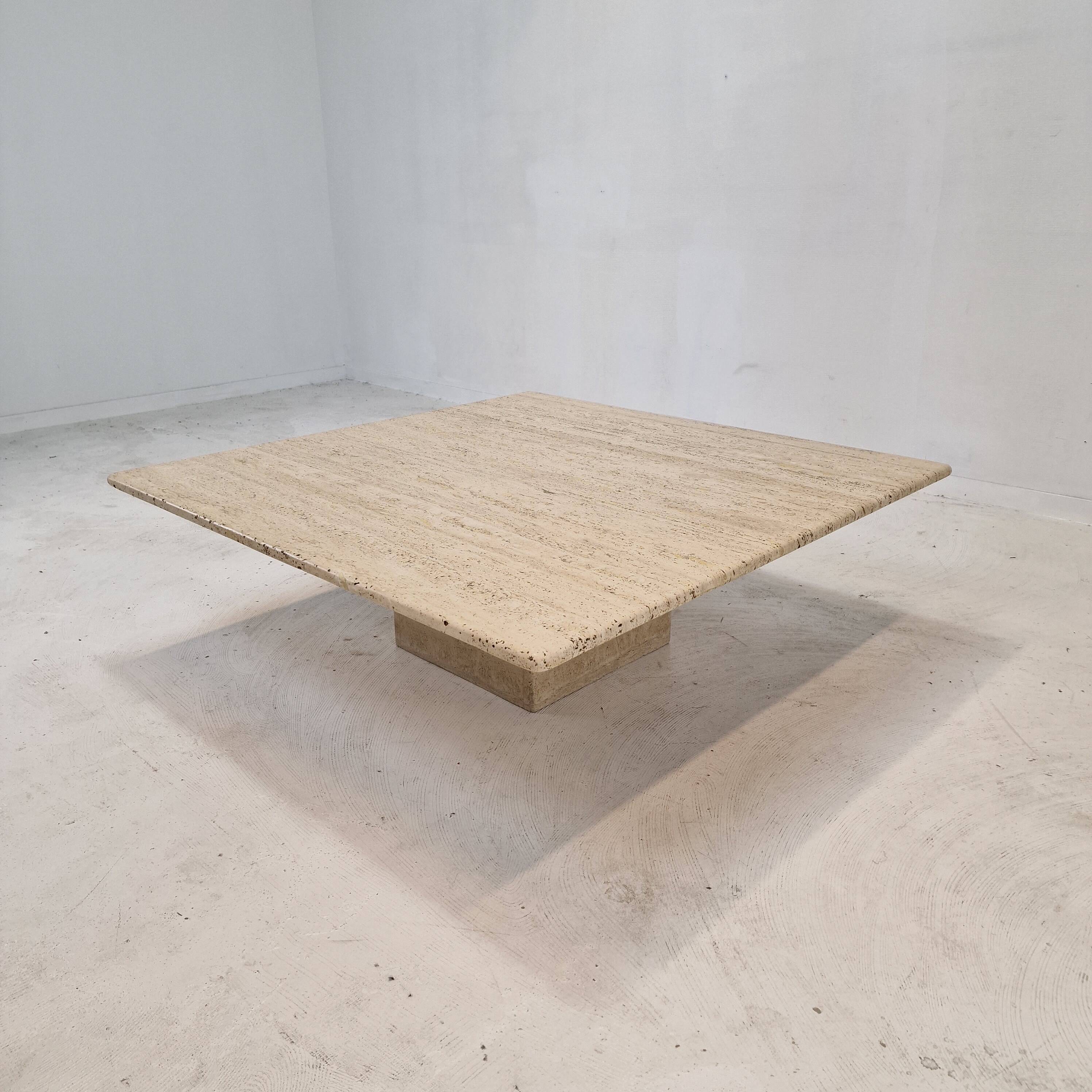 Italian Square Coffee Table in Travertine, 1980s