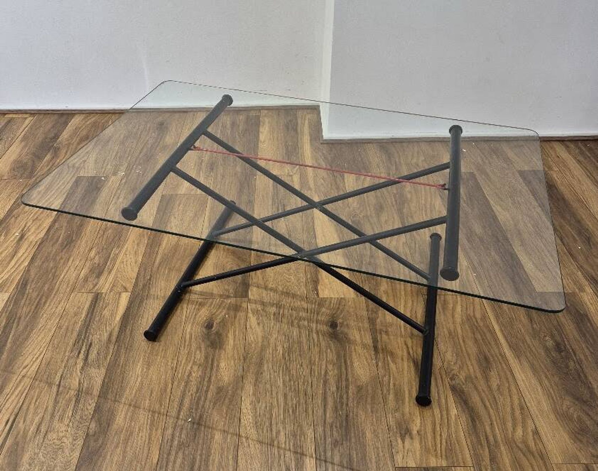 Italian desk dining coffee table Glass top metal legs adjustable height