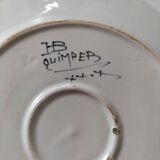 HB Quimper octagonal butter dish, hand-painted graphic design.