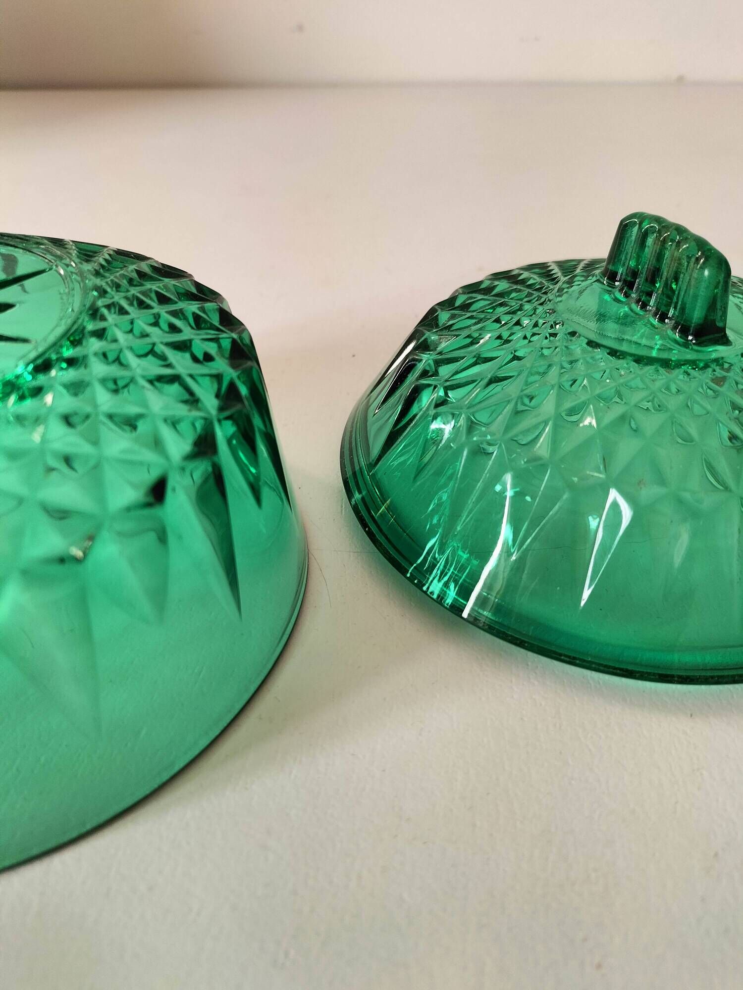 Vintage Arcoroc mint green cut glass sugar bowl or sweet jar