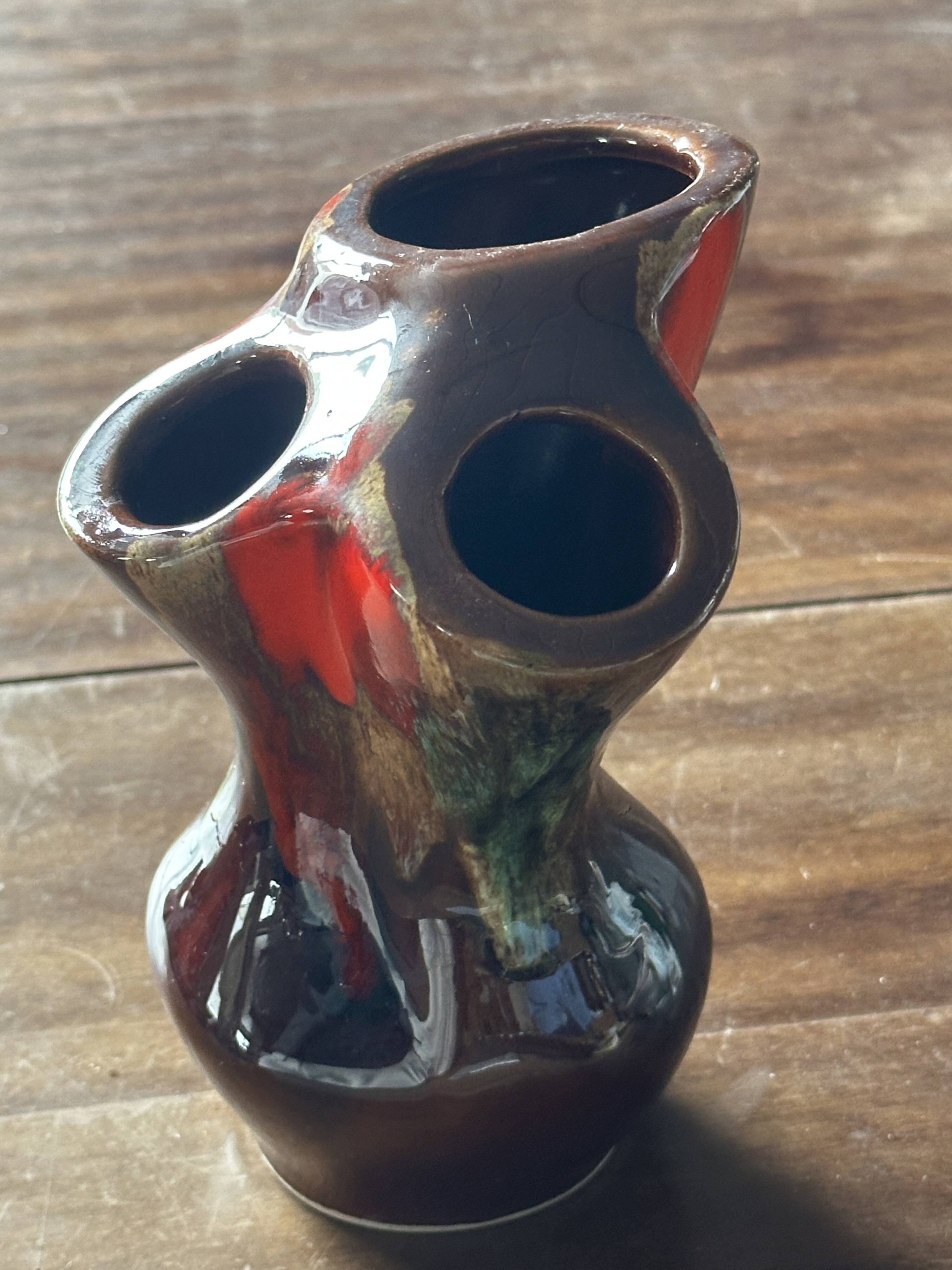 Vintage TriFlore Vase, Vallauris Ceramic, H 16 cm