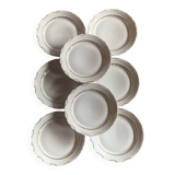 Série de huit assiettes à dessert blanches et or – Porcelaine du Berry à pâte de Limoges, Vierzon, années 60
