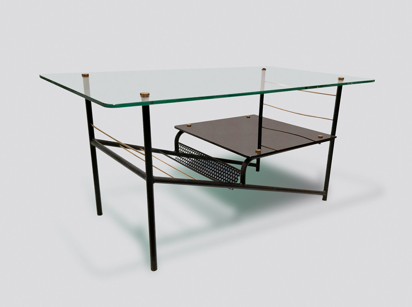 Iron, glass and opaline coffee table