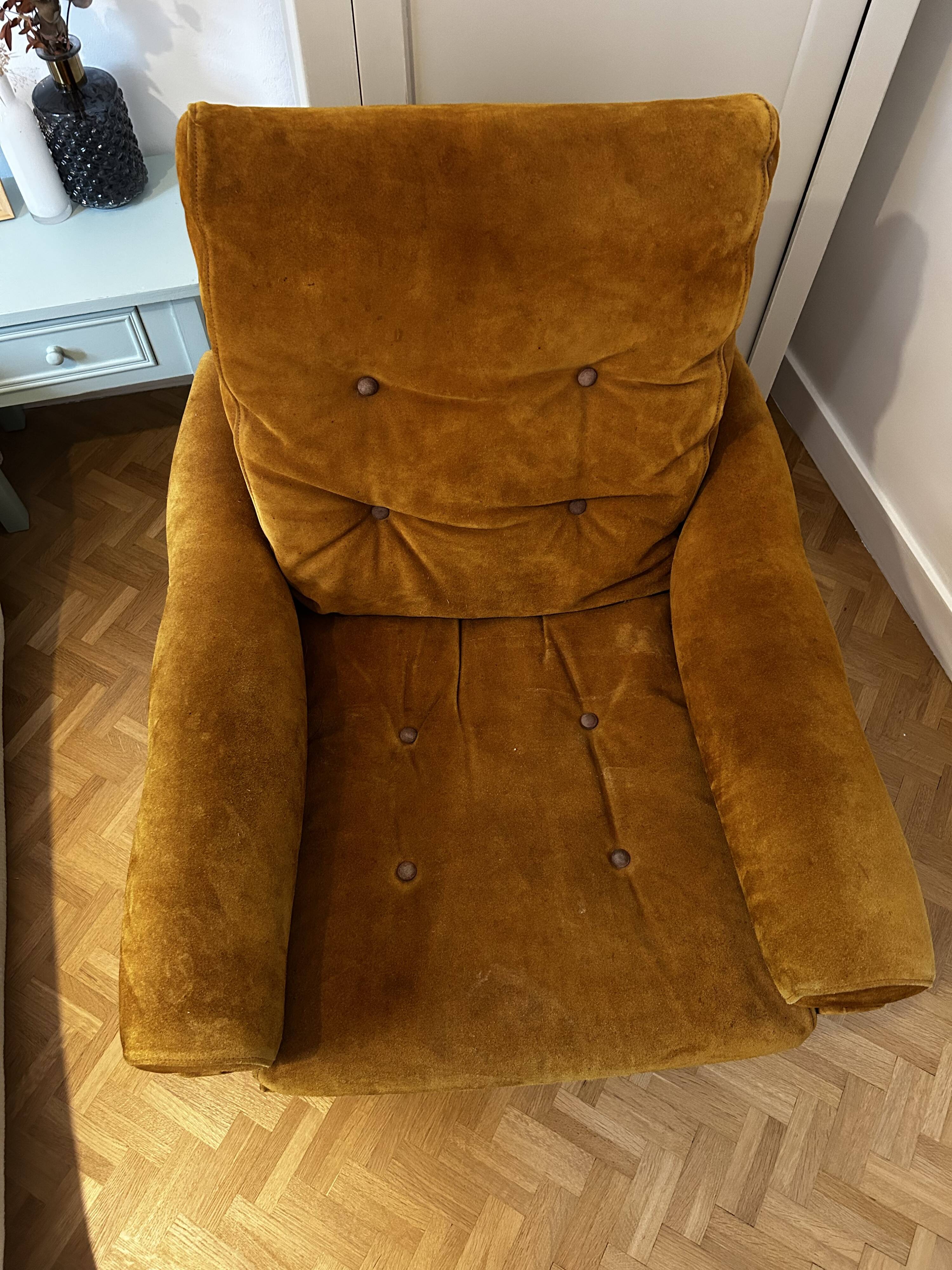 1970s yellow suede armchair