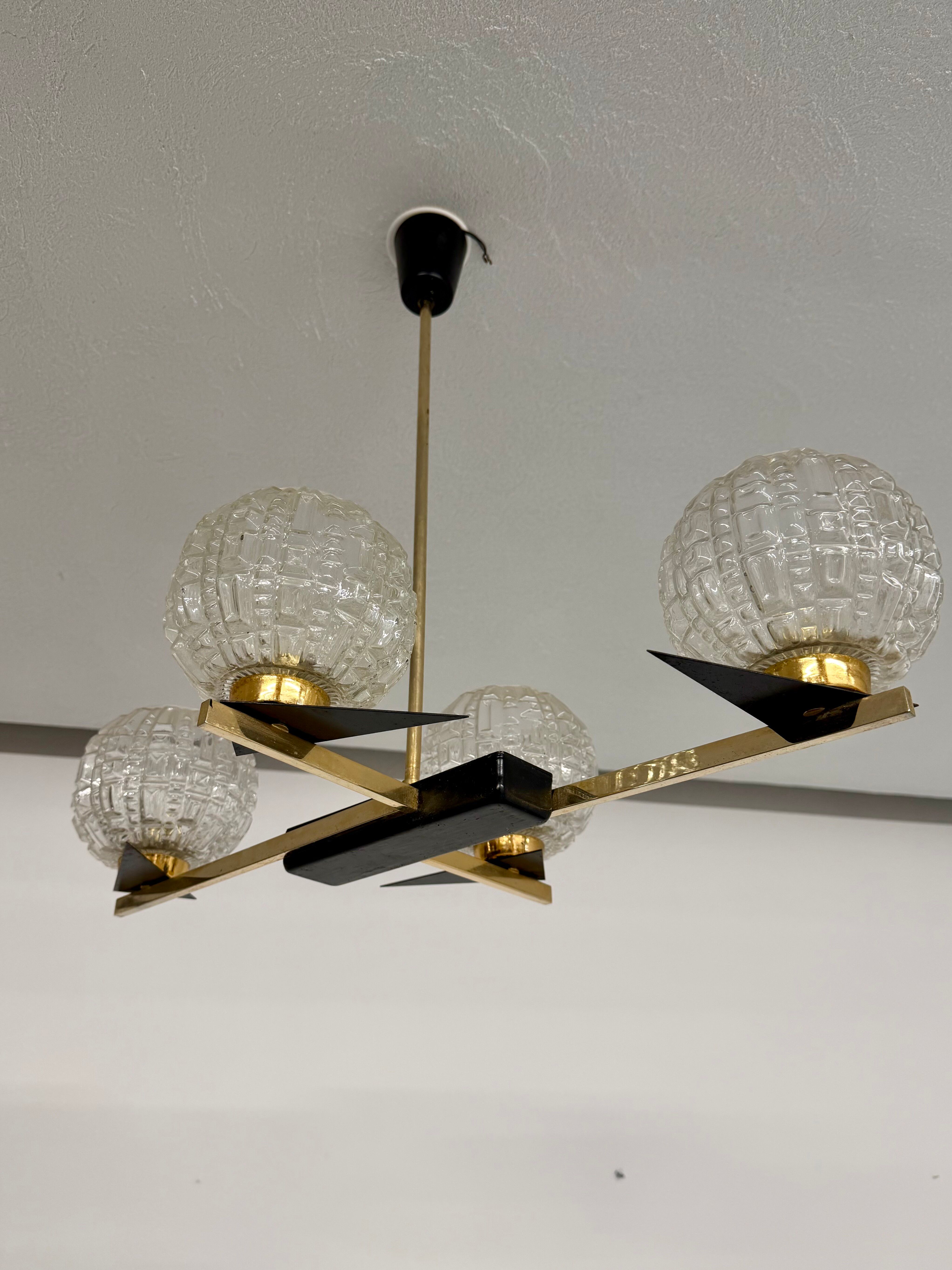 Lampe Suspension Maison Arlus 4 feux design français année 60