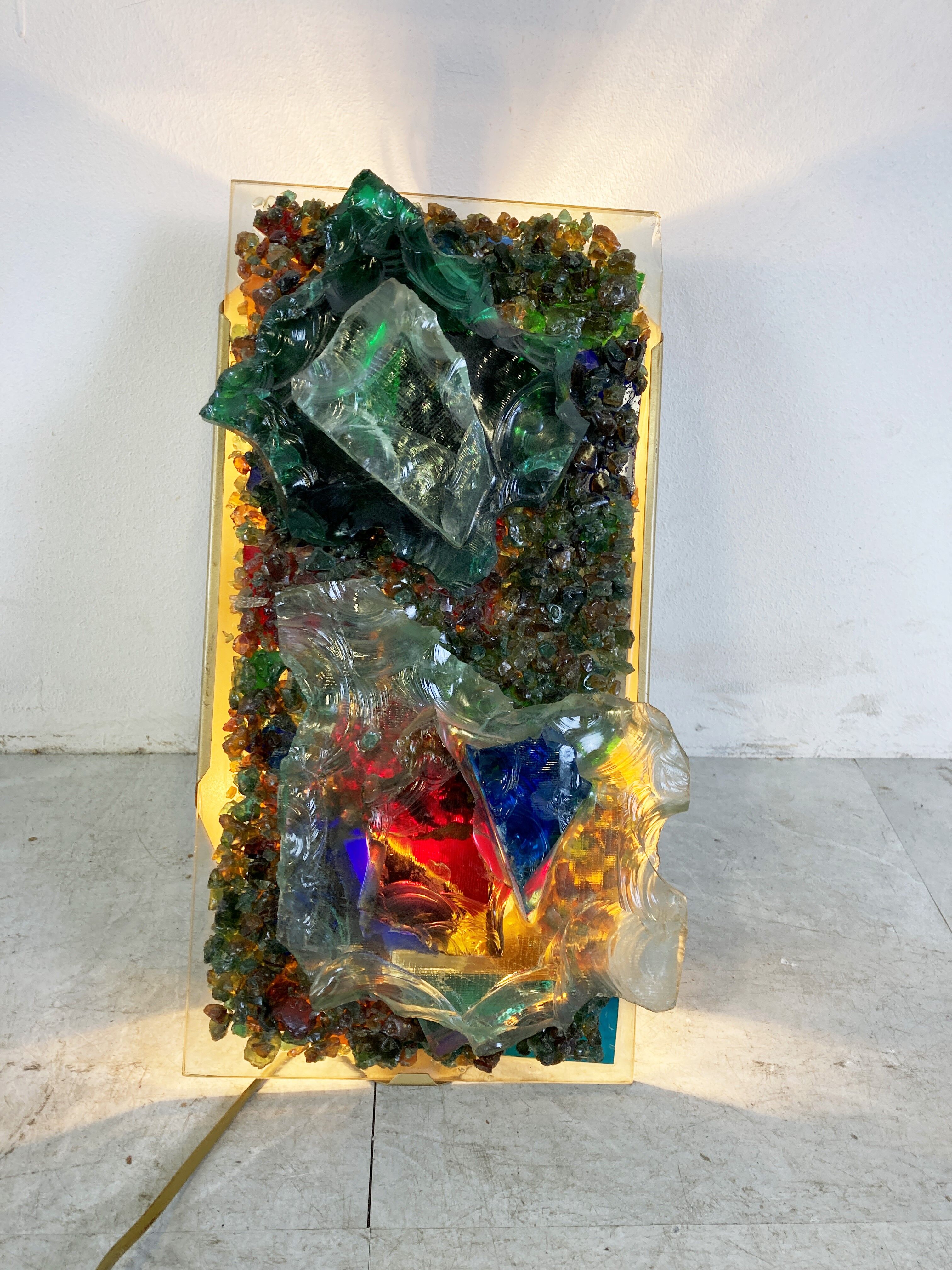 Vintage brutalist glass wall lamp 1960s