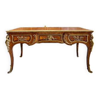 Louis XV style flat desk in marquetry from the Napoleon III period after Charles Cressent