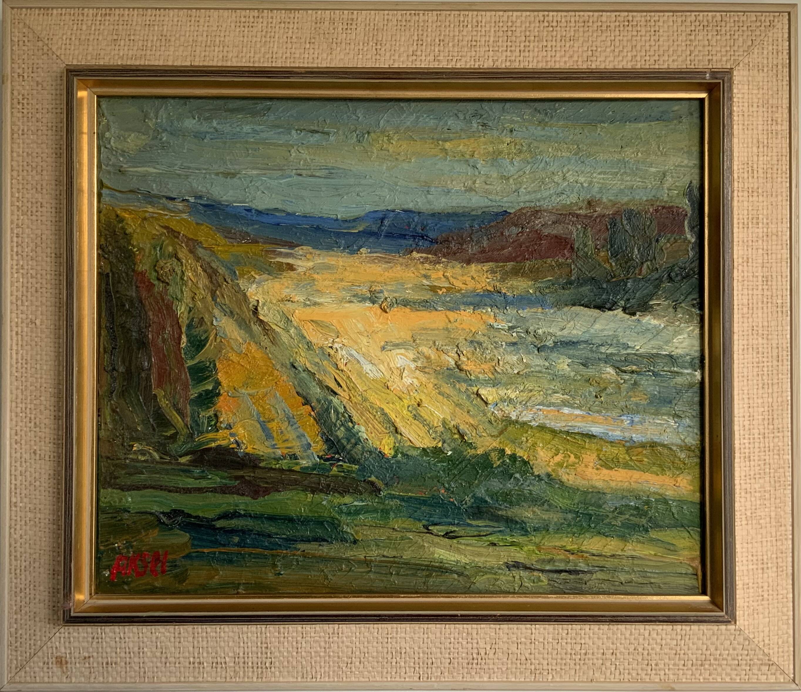 Vintage Modernists Oil Painting Autumn Landscape by Aksel 1960s
