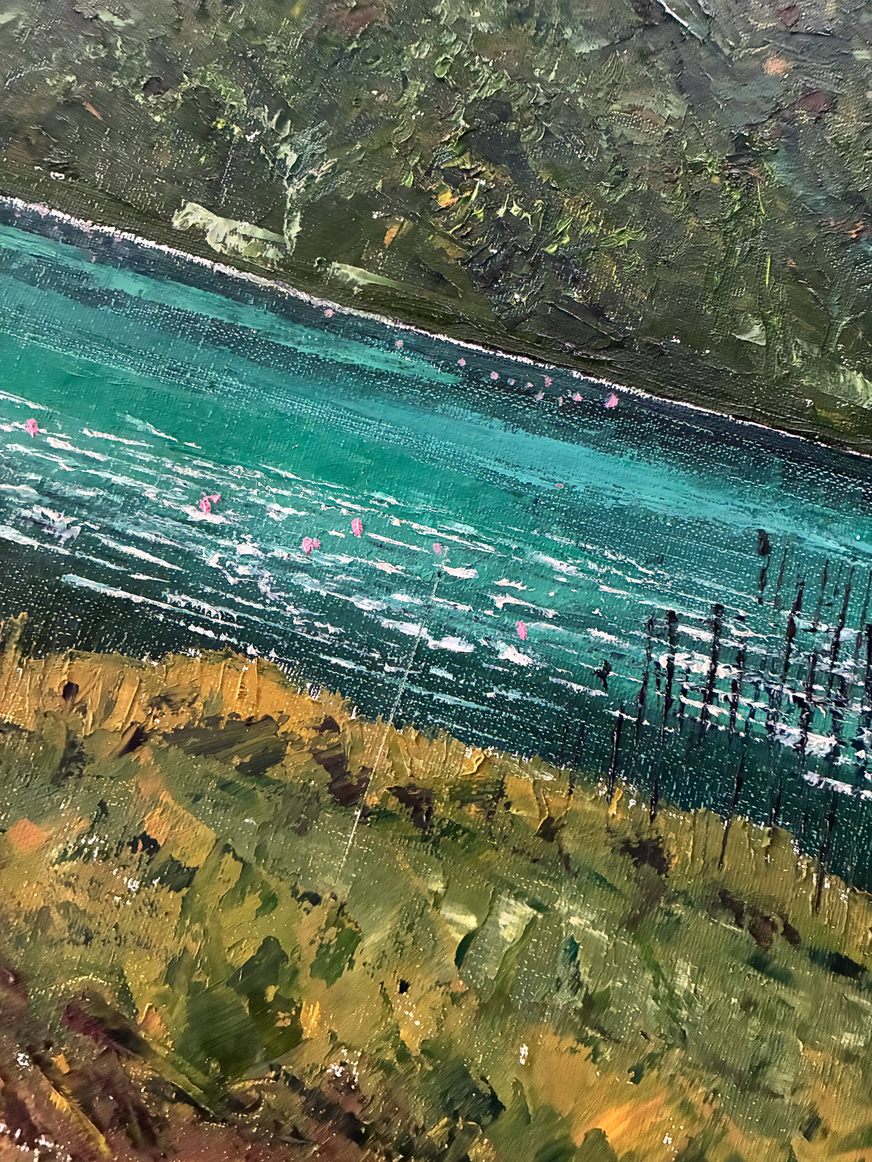 Tableau huile au couteau sur toile Lac d'Ambléon
