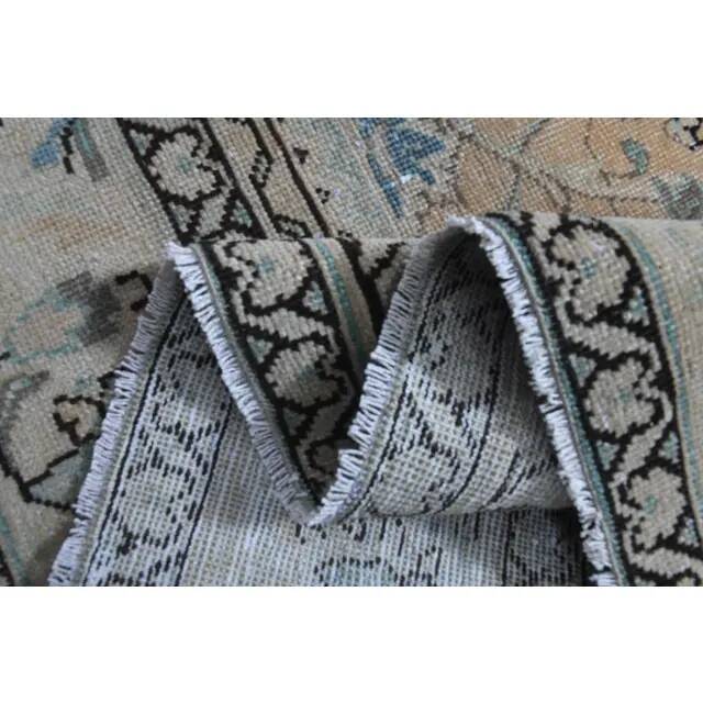 1970s Vintage Persian Handmade Wool Cotton Light Brown Area Rug 276x356