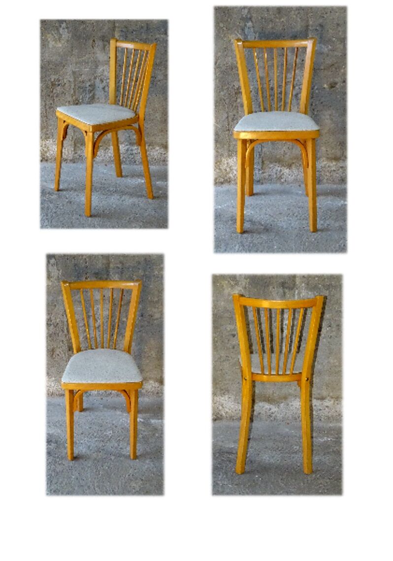 Set of 4 chairs Baumann bistro skaï beige 1970, light oak