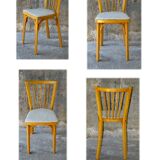 Set of 4 chairs Baumann bistro skaï beige 1970, light oak
