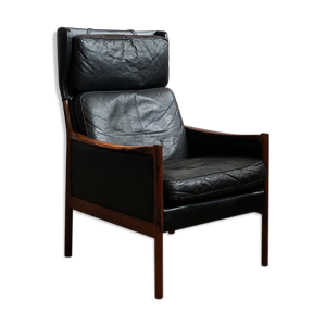 fauteuil danois en cuir et palissandre